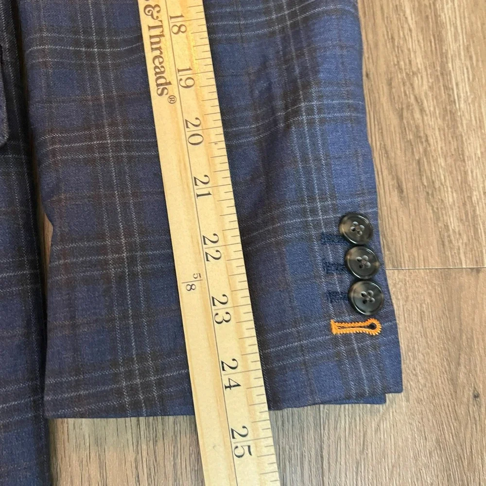 Jos. A. Bank 42L 100% Wool Navy Glen Plaid Suit Double Pleated Cuffed Pants